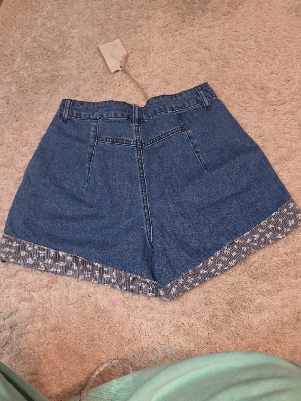 076p easel Blue Denim High-Waist Shorts with Floral Accent - Picture 10 of 10